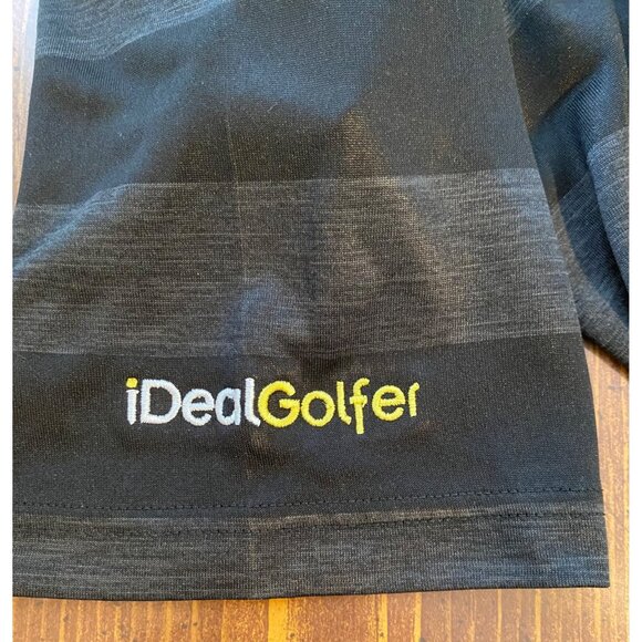 Chase 54 Men's Striped Polo Shirt Medium 100% Polyester Black & Gray Avid Golfer - Picture 7 of 12